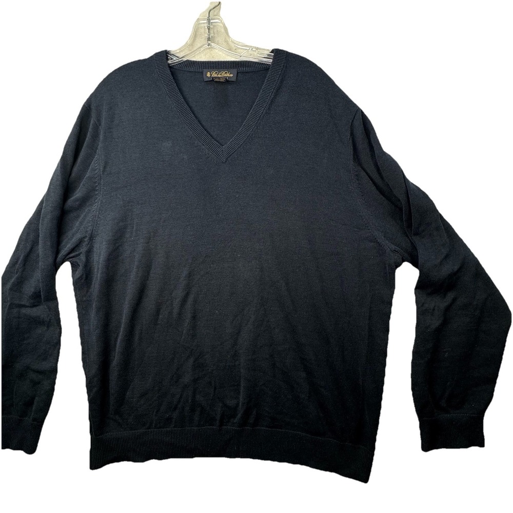 Brooks Brothers Sweater Mens XL Dark Blue Silk Cotton Blend V-Neck Country Club